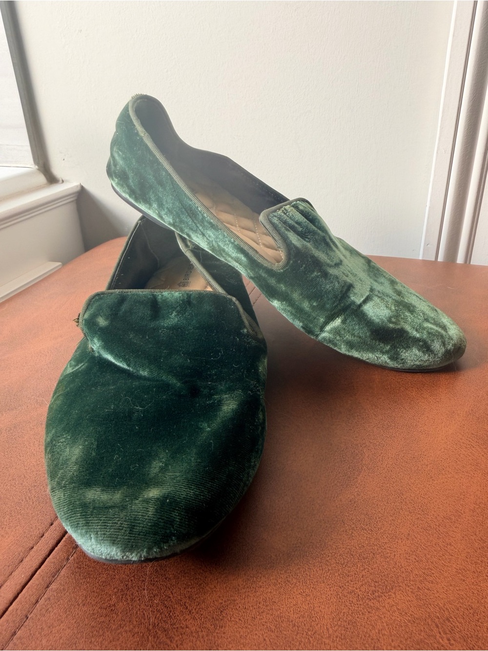 Birdies Emerald Green Velvet Loafers for Women